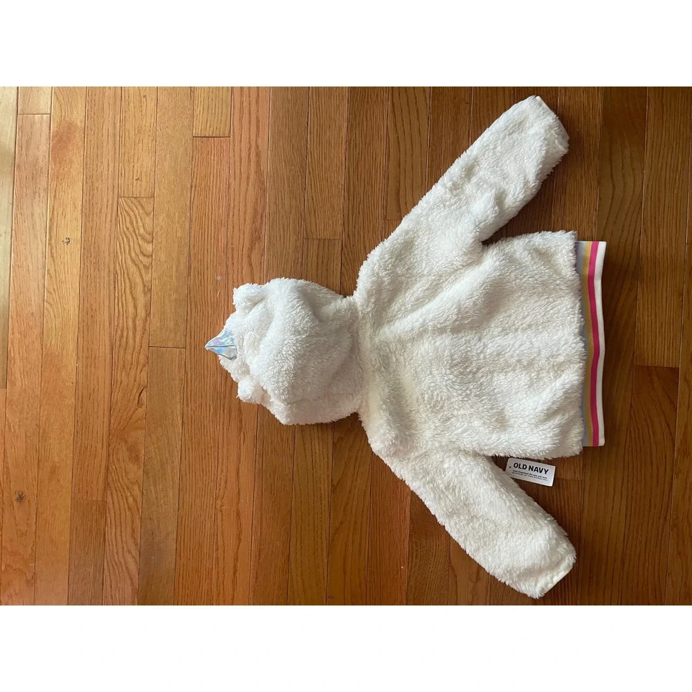 Old Navy Kids White‎ Unicorn Sherpa Fleece Zip Hoodie Jacket Rainbow Hem 2T NEW